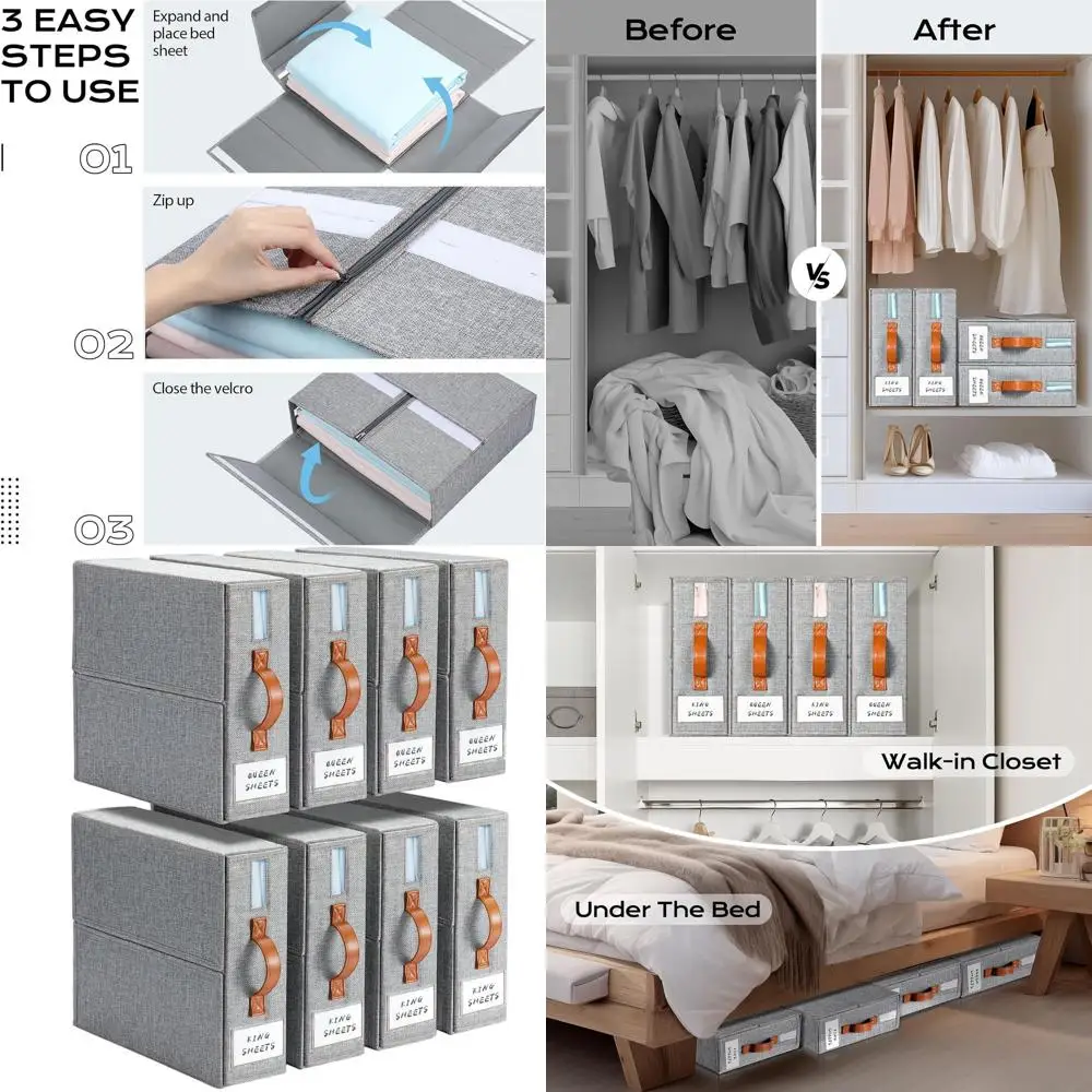 

Органайзер для постельного белья (серый) для двуспальных кроватей Queen и King с окном и этикеткой для хранения белья и наволочек