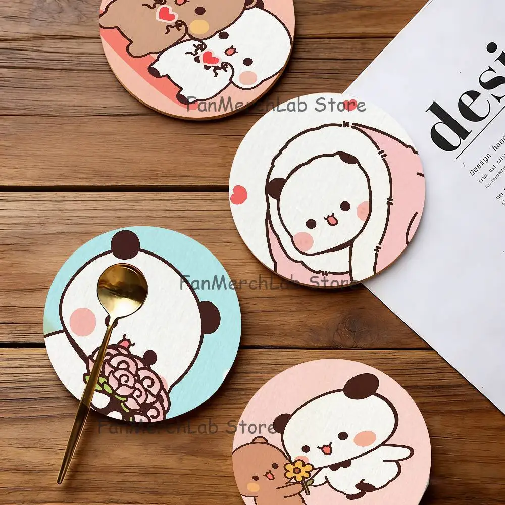 

Cute Bubu Dudu Love Wood Coaster Set - Heat Resistant For Tea & Coffee, Home Cafe Decor Holiday Gift