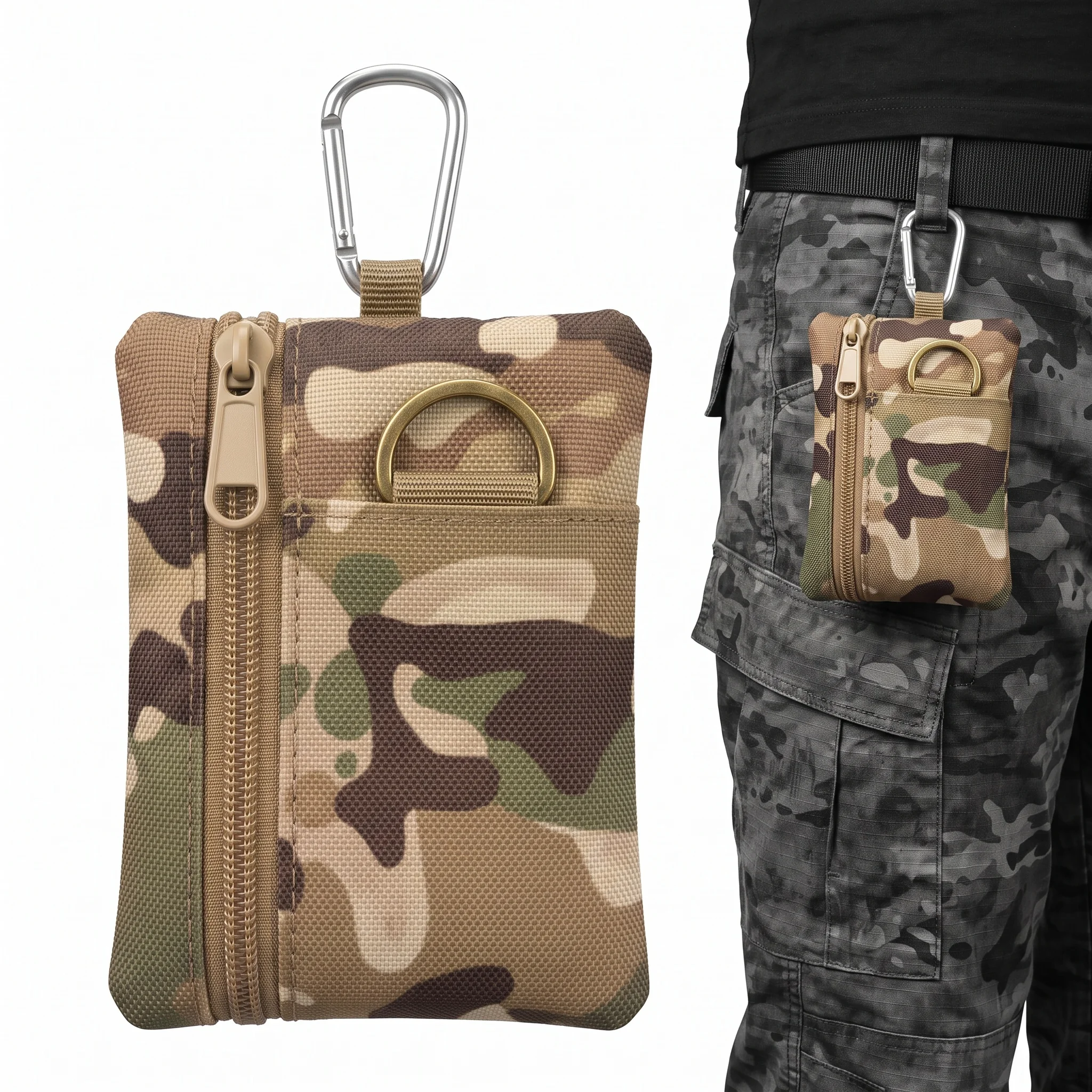 Pomelo Best Camo Wasserdichte Mini-Taktische Tasche Schlüssel-Münz-Kartentasche mit Karabiner für Outdoor-Camping