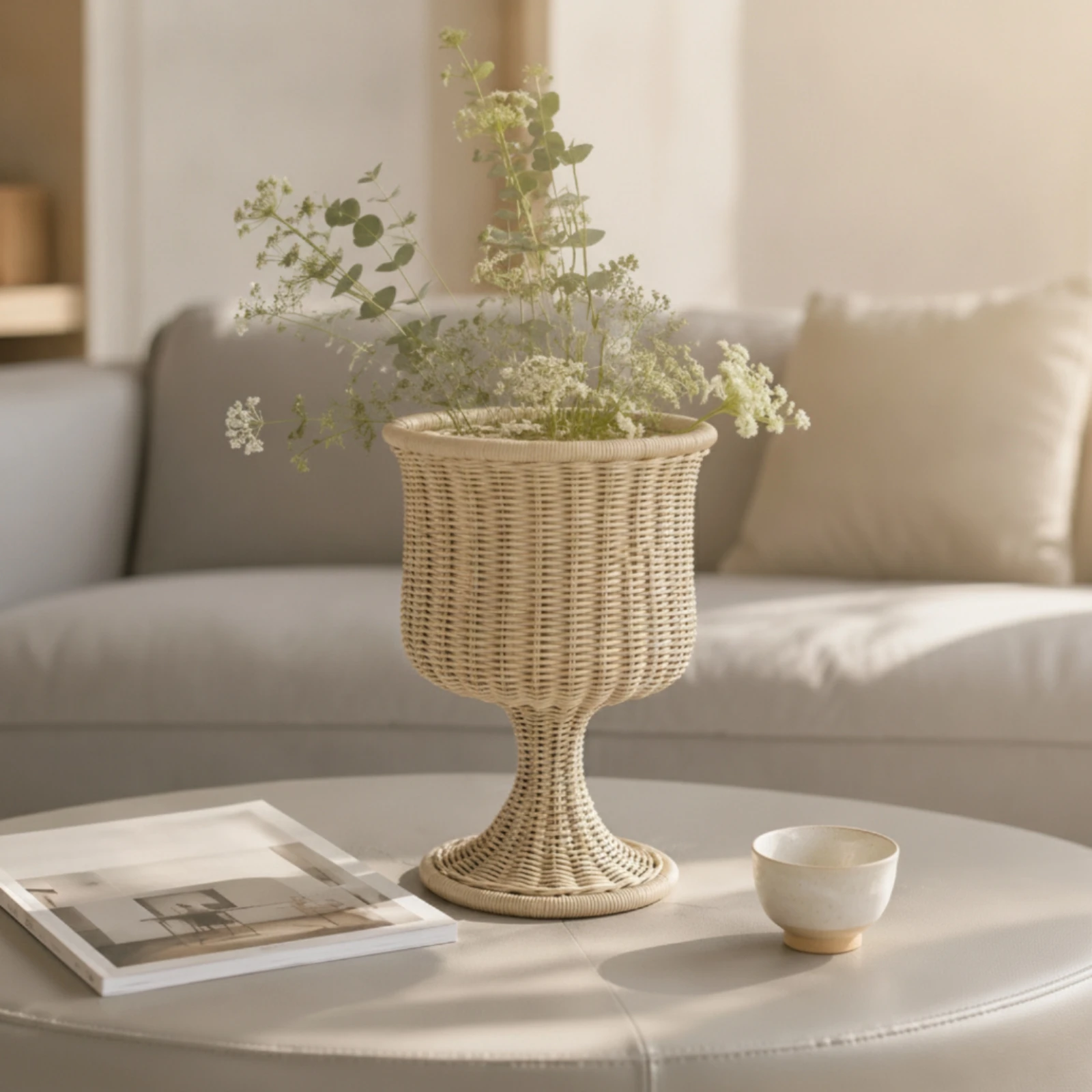 Wicker Vase Artisanal Goblet Vase Flower Holder Handmade Rustic for Minimalists, Dried Flowers, Home Decor