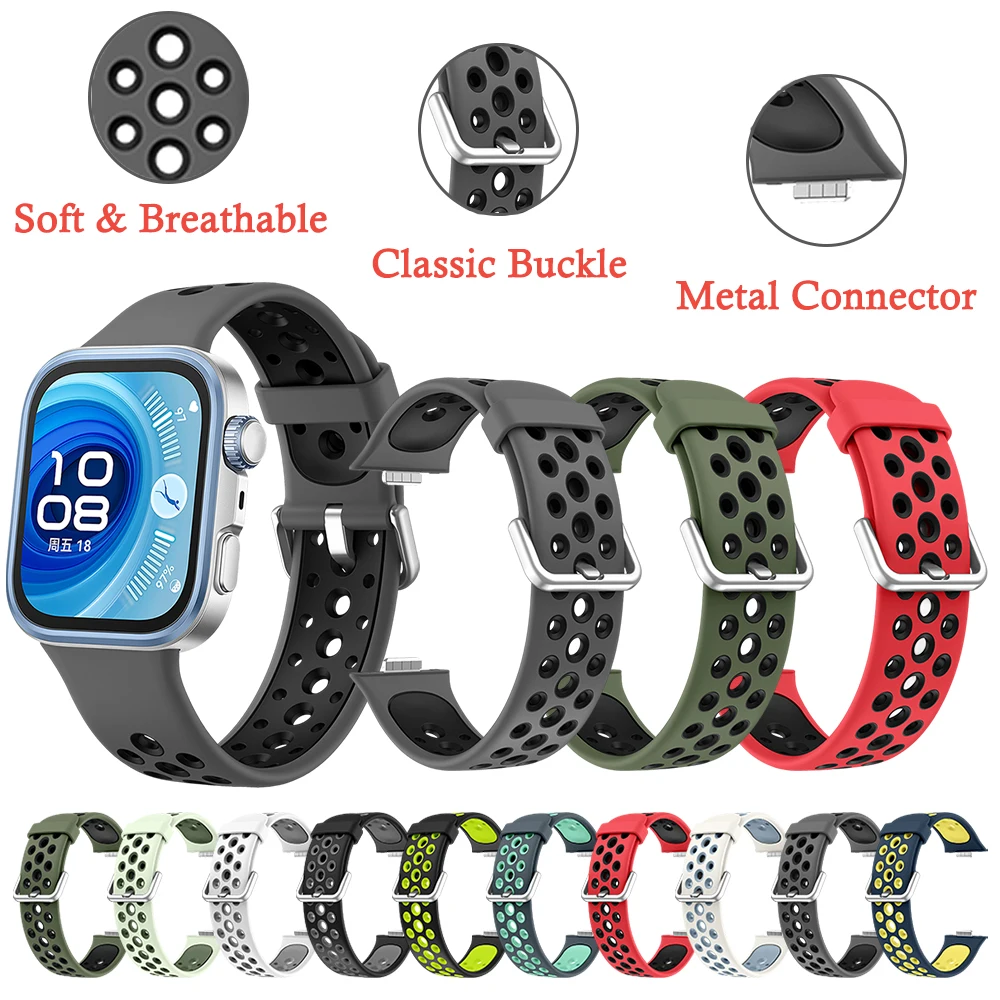 

Силиконовый ремешок для Huawei Watch Fit 4 Pro, двухцветный дышащий ремешок с отверстием для Huawei Watch Fit 4 3, сменный браслет для мужчин и женщин