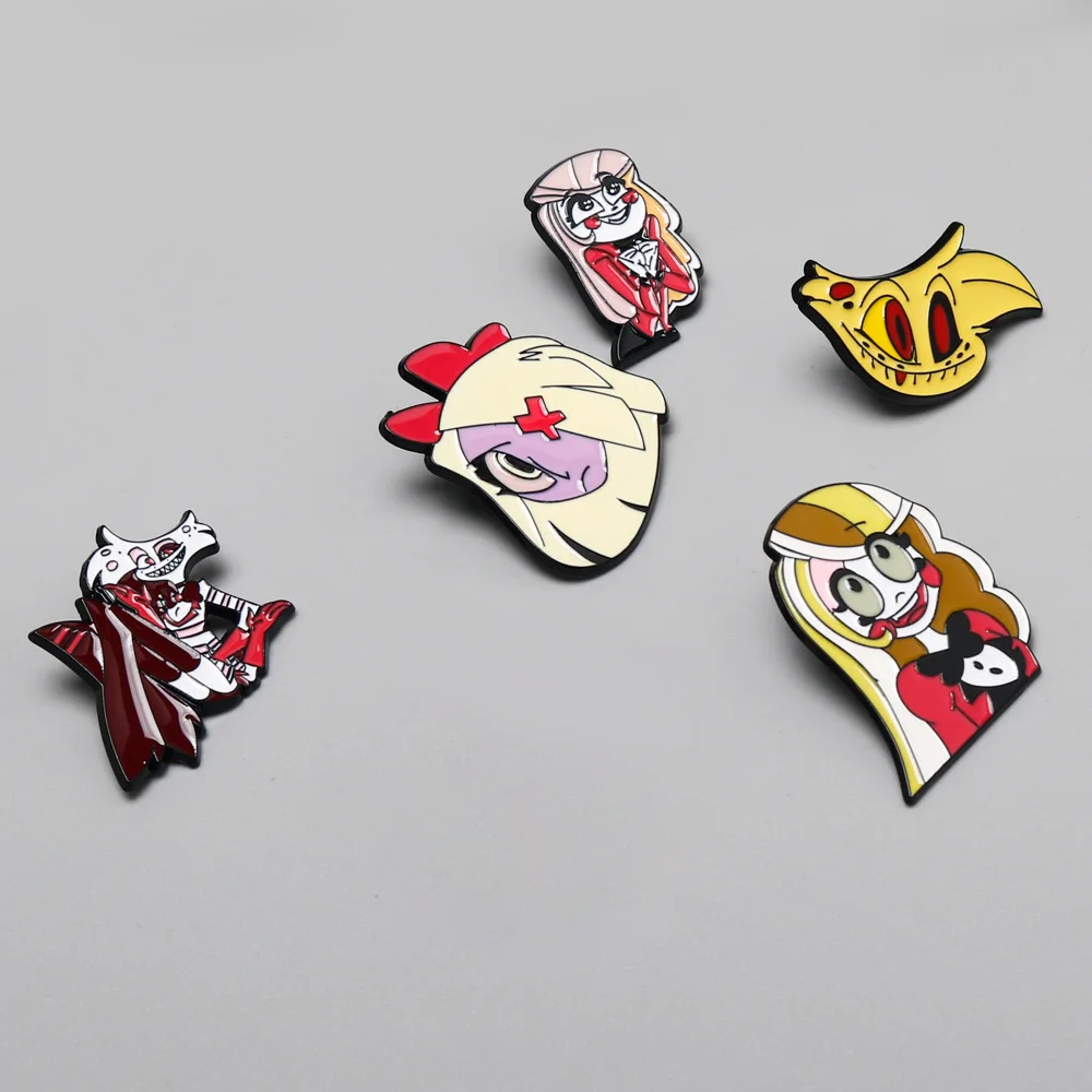 Anime cosplay Hazbin Hotel Brooch keychain Demon Alastor Charlie Morningstar Vaggie metal enamel Badge keyring Jewelry fans gift