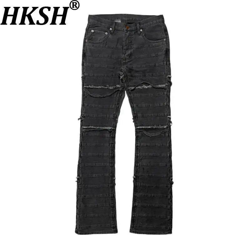 

HKSH Spring Autumn New Men's Tide Dark Niche Deisign Denim Pants Layered Tassel Flared Jeans Chic Ins Punk Vibe Vintage HK21672