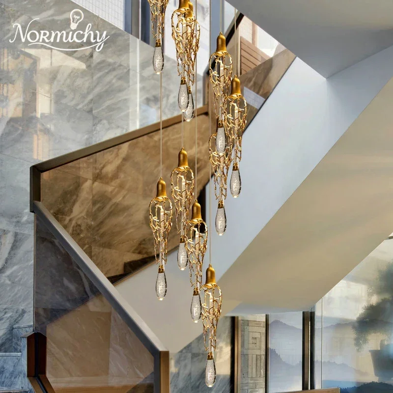 Modern Brass Crystal Chandelier Lighting Copper Pendant Hanging Light Luxury Cryst Drops Chandelier Lighting Restaurant Lighting
