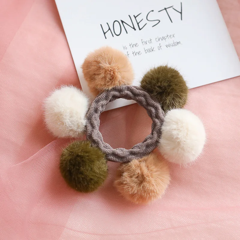 Lovely woman Pompom Hair Ties Girls Elastic Hair Band Rubber Band Hair Accessories Gum Rope Cute Scrunchies Ponytail Holder