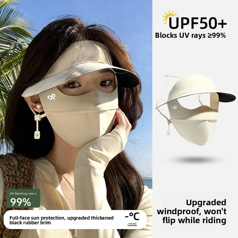 Women's Summer 2026 New Full Face UV Protection Hat Mask Integrated Breathable Ice Silk Face Bikini Sunscreen Accessory