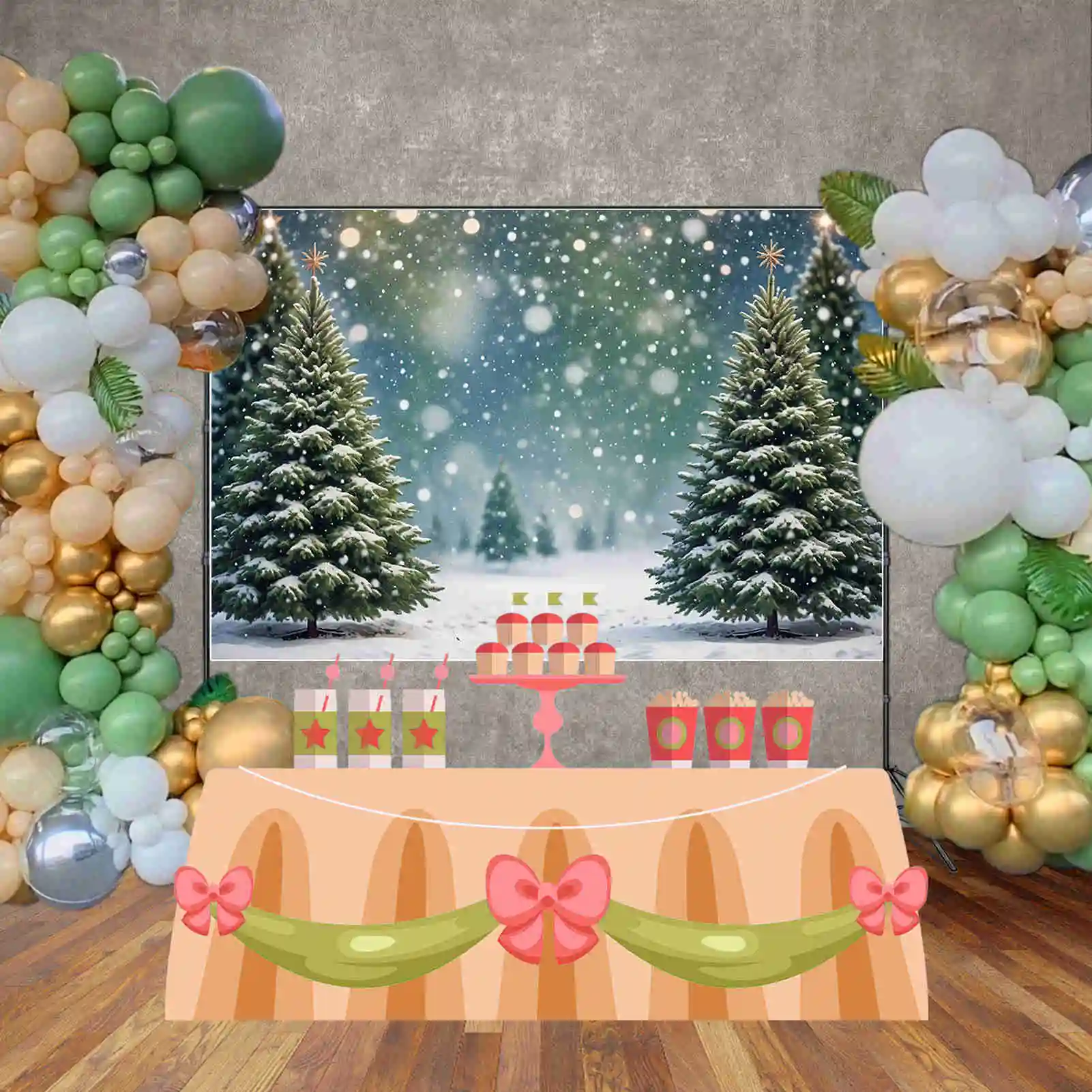 MOON.QG 2025 Christmas Pine Tree Backdrop Field Bokeh Winter Snow Outdoor Backgrounds Custom Party Decorations Photo Shoot Props