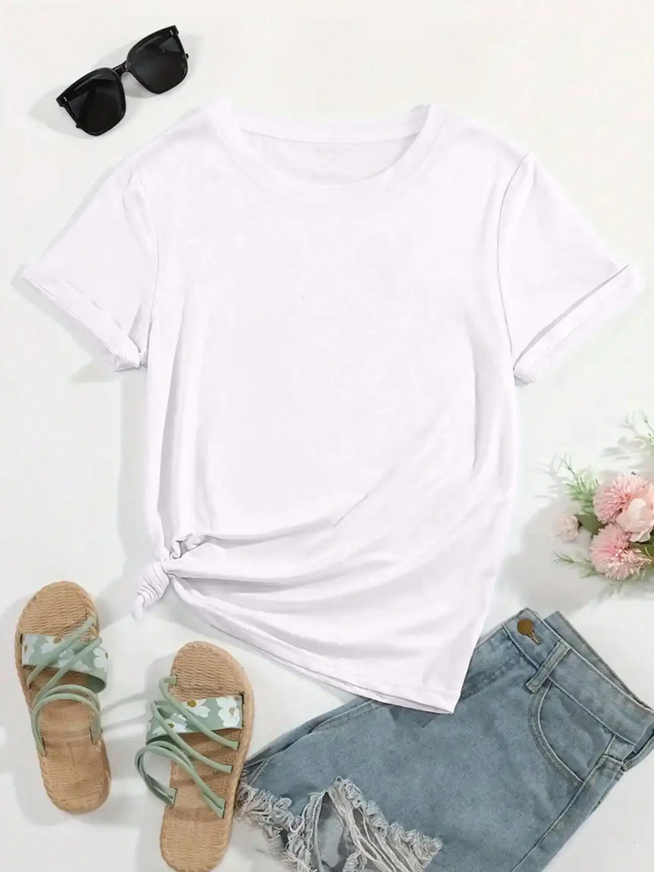 Summer Fashion Women Loose Vacation Tops Short Sleeve Cotton Vintage Graphic Tees With Undersea Life Pattern On The Back T-Shirt