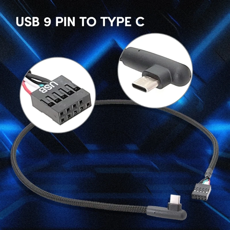 USB 9Pin to Type C Converter Adapter Data Cable Anti Improved Integrity 60CM Mesh Line