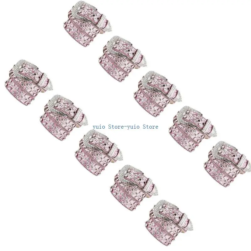 X7XB Crystal Embellished PU Belt 3.5cm Width Adjustable 105cm Waistband
