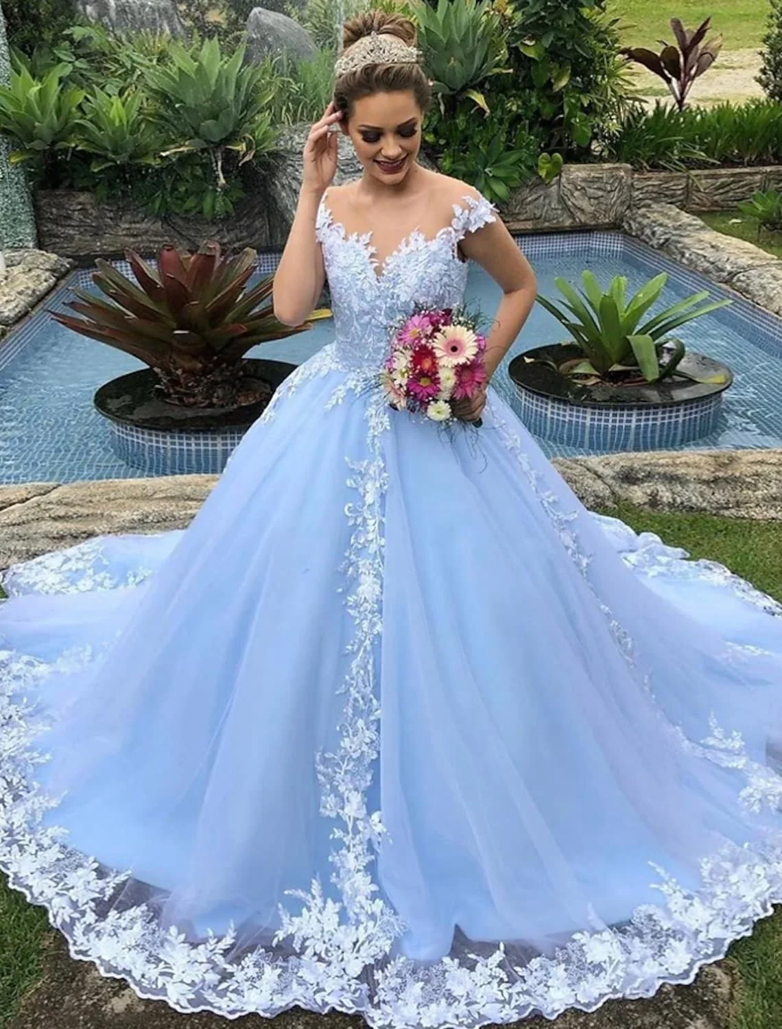 

Customized Elegant Princess Wedding Dresses Sheer Neck Cap Sleeve Lace Appliques Bride Gowns Vestidos De Noiva Robe Mariage
