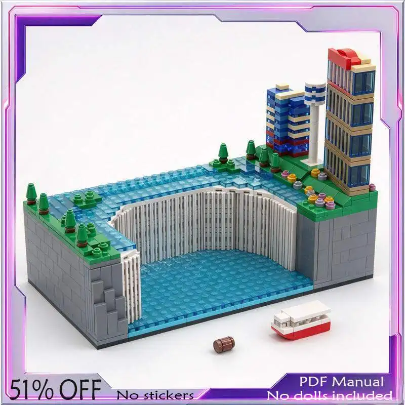 1710PCS Giant Waterfall Landscape Model Custom Building Blocks Scenic Canyon River Architecture Assembly Kit Toy Display Gift