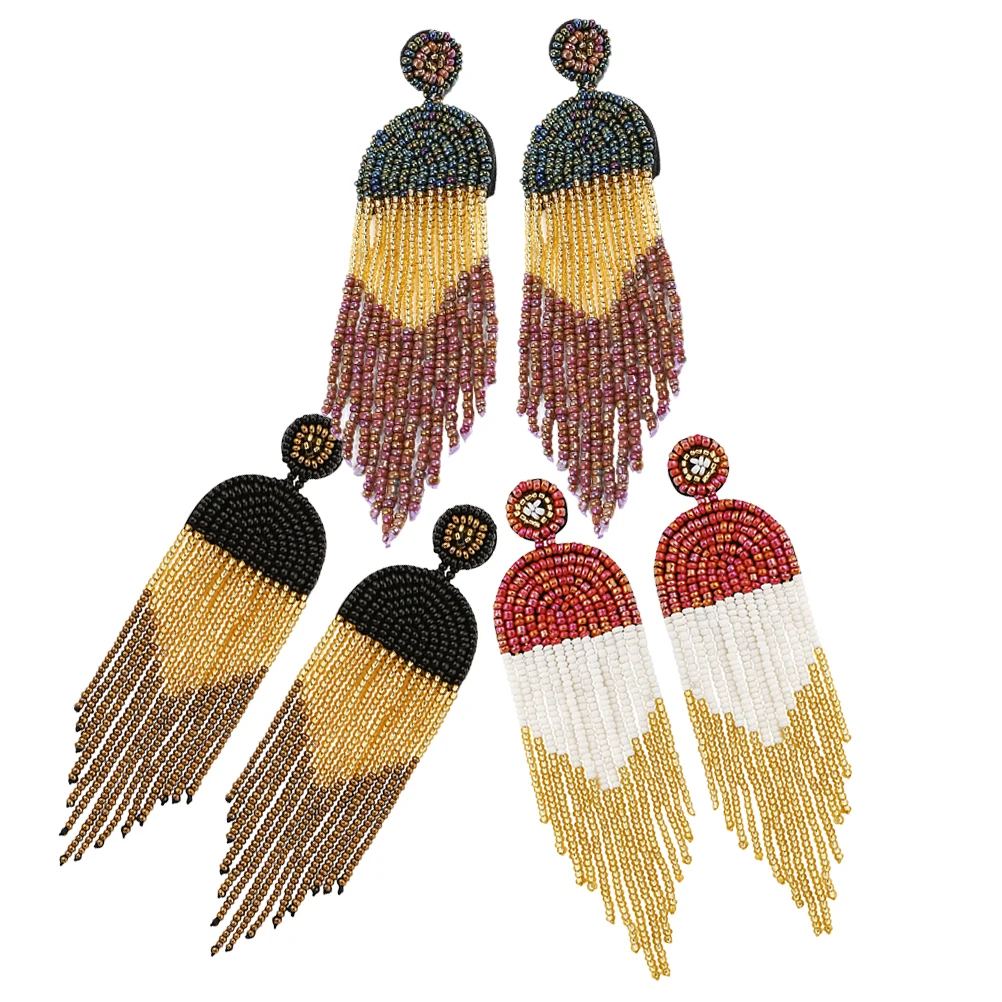 

Tassel for Women Handmade Beaded Dangle Statement Fringe Chic Ethnic Style Beach Party Festival Wear Bead Tassel Dangling