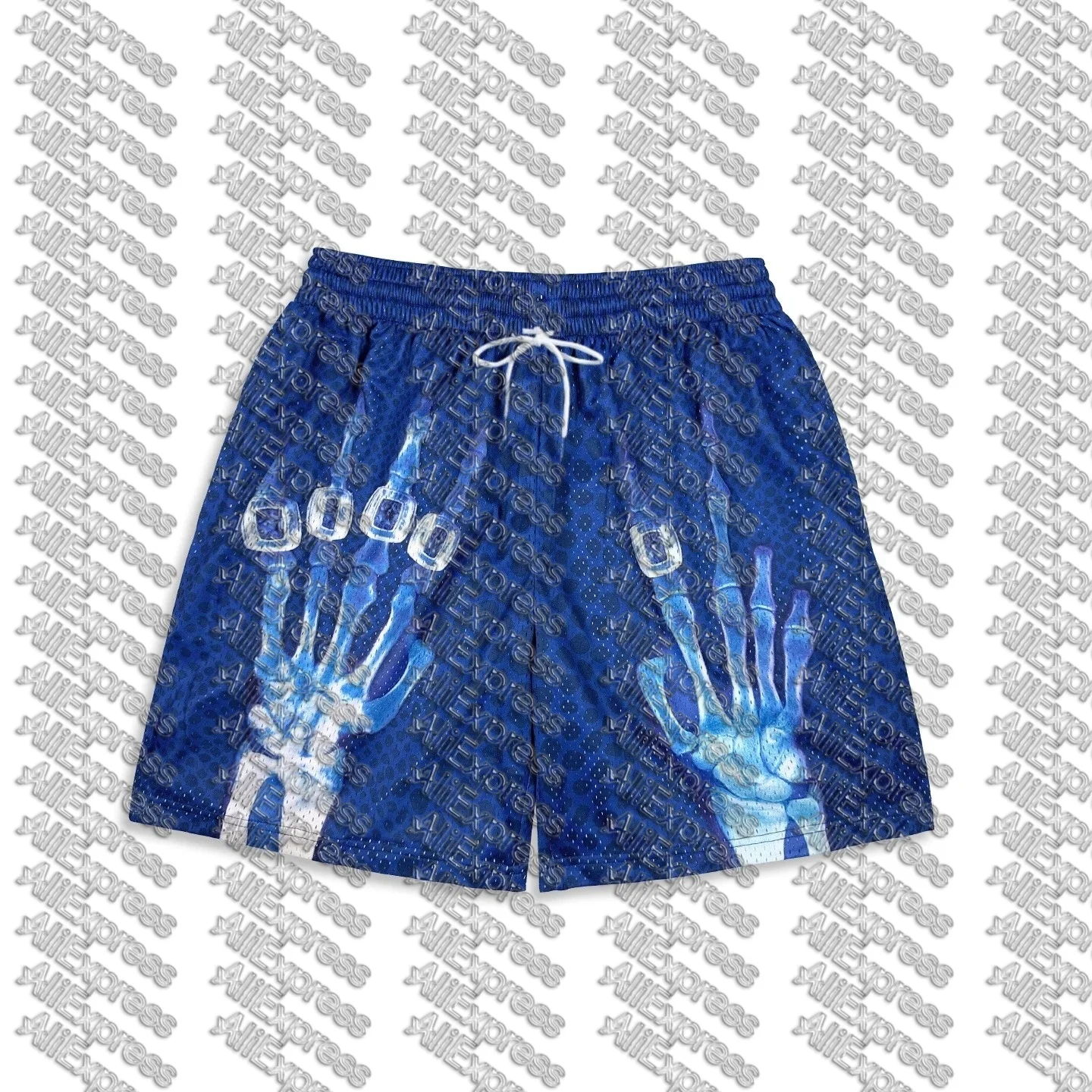 Fashion Street Basketball Shorts Sports Pants Skeleton Hand Printed Quick Drying Shorts Quick Drying Breathable Short Pants Moto