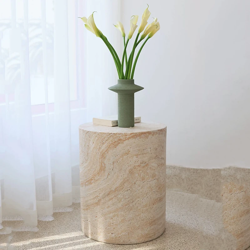 Cylindrical Magnesium Oxide Coffee Table,Imitation Marble Tea Tables,Living Room Side Table,Art Storage Desk,Nordic Furniture