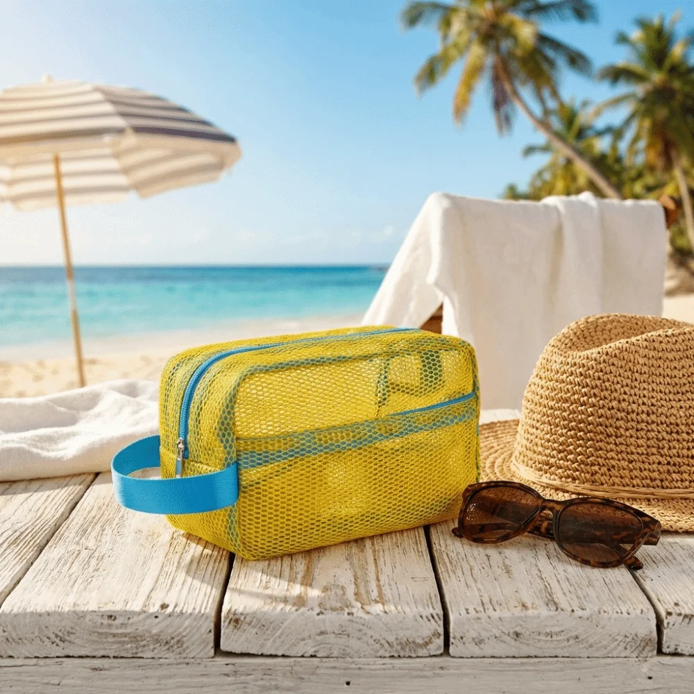 

Candy Color Mesh Cosmetic Bag Large Capacity Portable Dopamine Beach Clutch Zipper Closure Lightweight Toiletry Bag Travel