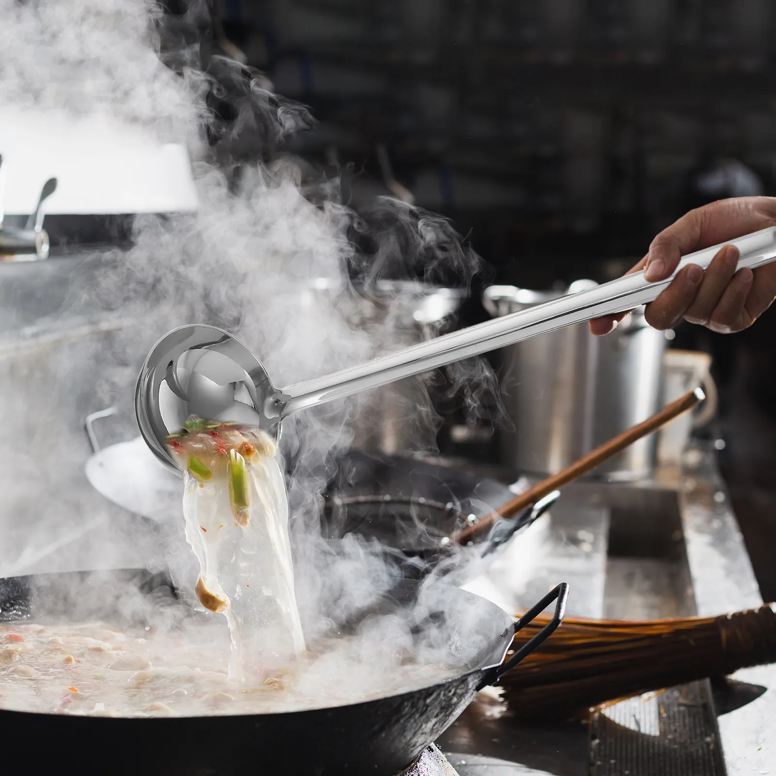 Stainless Steel Ladle Deep Soup Spoon Long Handle Hook Multipurpose Kitchen Cooking Spoon Serving Porridge Gravy