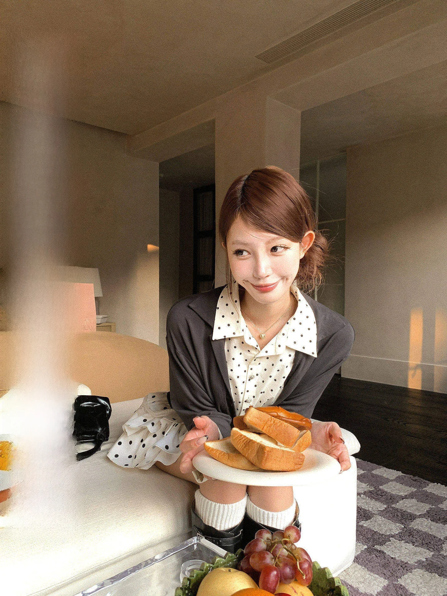 

Pinksoya Long Sve Knitted Ne Dr Women's Autumn New Polka Dot Top Casual Sle Faux Two-Piece Ensemble