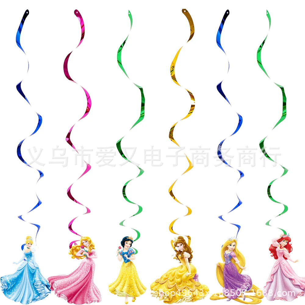 6pcs/lot Princess Theme Swirls Happy Birthday Party Kids Girls Favors Events Decorations Ceiling Hanging Spirals