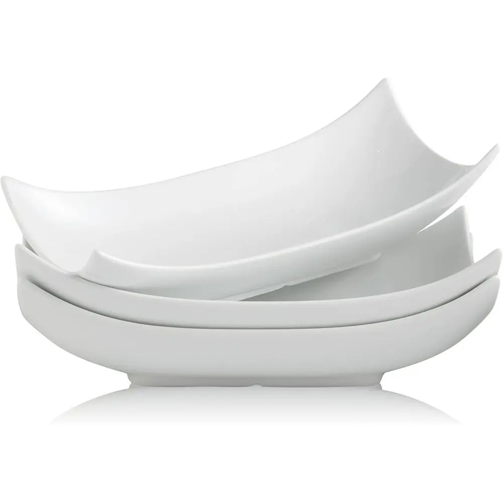 

White Porcelain Serving Platters Set, 12 Inch, 3-Piece, Curved Deep Dishes for Thanksgiving & Christmas Entertaining Gifts