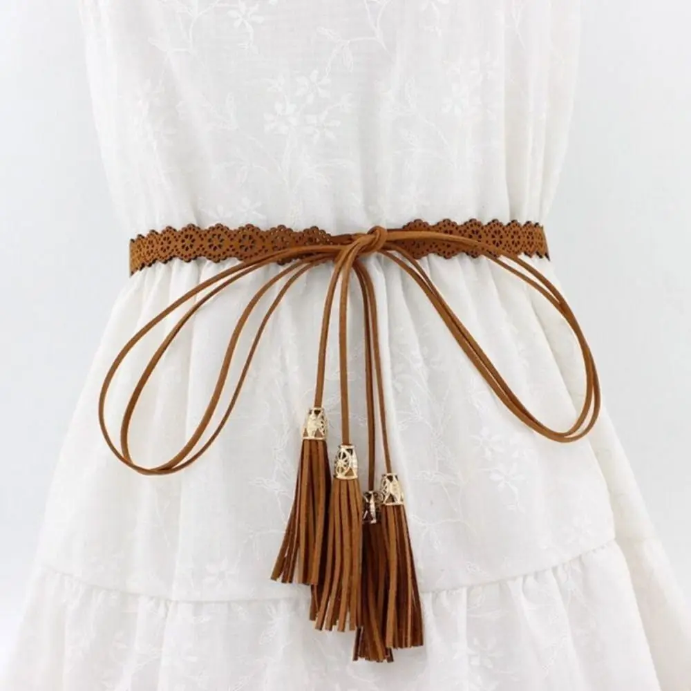 

Ethnic Style Hollow Belt Casual Solid Color Waist Band Women Waist Chain Waist Rope Waist Closing Decorative Braided Tassel Belt