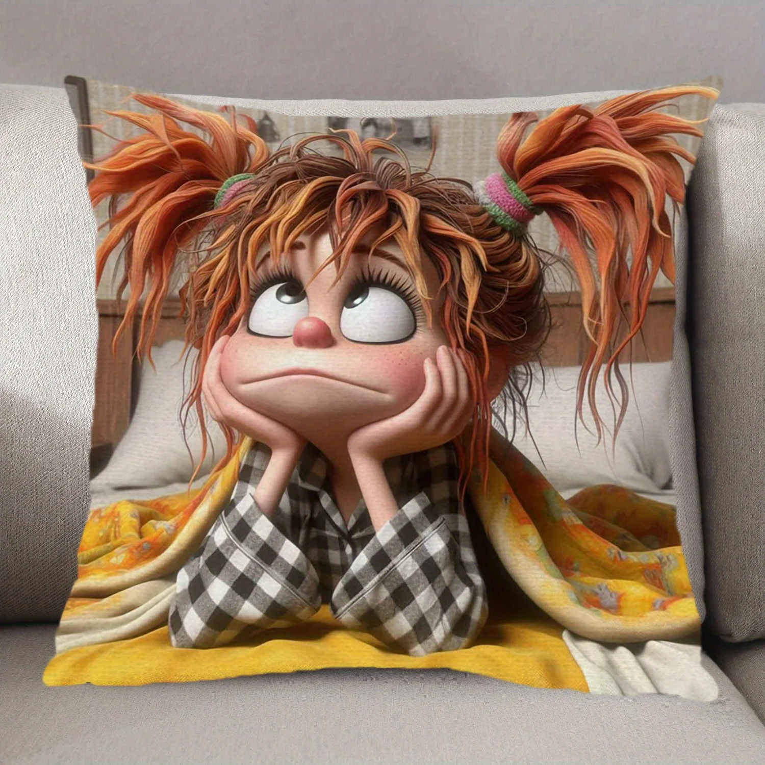 

1 шт. милая наволочка в стиле Пиппи Длинныйчулок, 2D двусторонняя наволочка из полиэстера с принтом, причудливый мультяшный дизайн