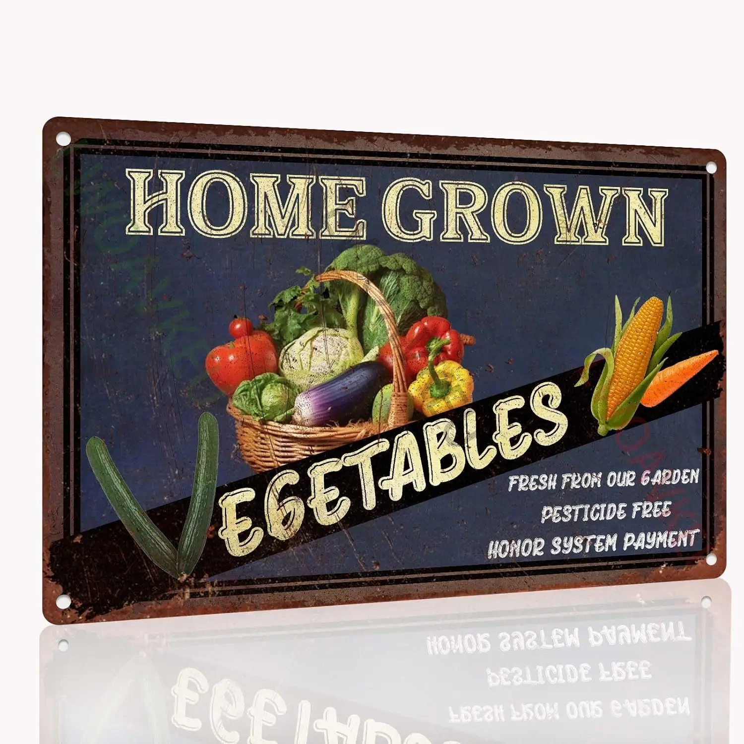 Retro Tin Sign Home Grown Vegetables from Our Garden Pesticide Free For Shop Farm Bar Outdoors Metal Aluminum -alumi
