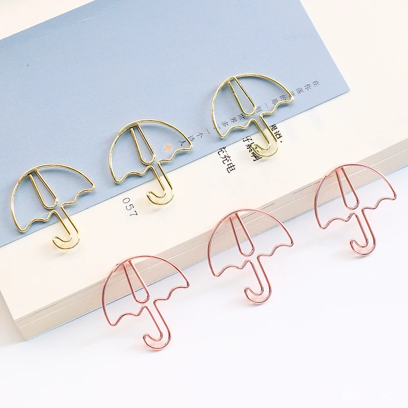 20pcs Umbrella Shape Paper Clip Creative Cute Bookmark Metal Color Cartoon Paper Clips For Planner Office Stationery