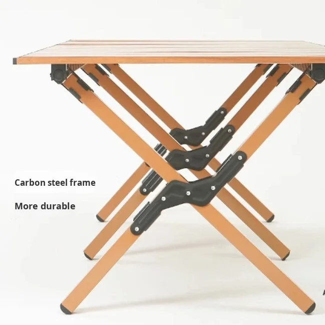 Modern Design Outdoor Folding Wood Grain Egg Roll Table Portable Stall Picnic BBQ Casual Camping Table Chair Slanted Leg Table