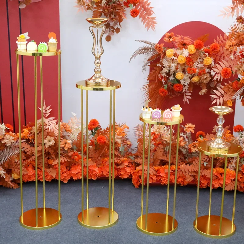 Gold Pedestal Stand for Party Cylindrical Flower Stand for Centerpieces Versatile Metal Display for Wedding Parties Decoration