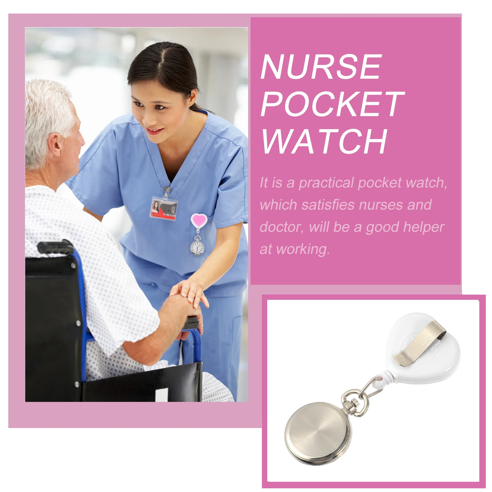 

2Pcs Peach Heart Pocket Watches Retractable Hanging Nursing Chest Watch Nurse Doctor Watch Lovely Design Accurate Timekeeping