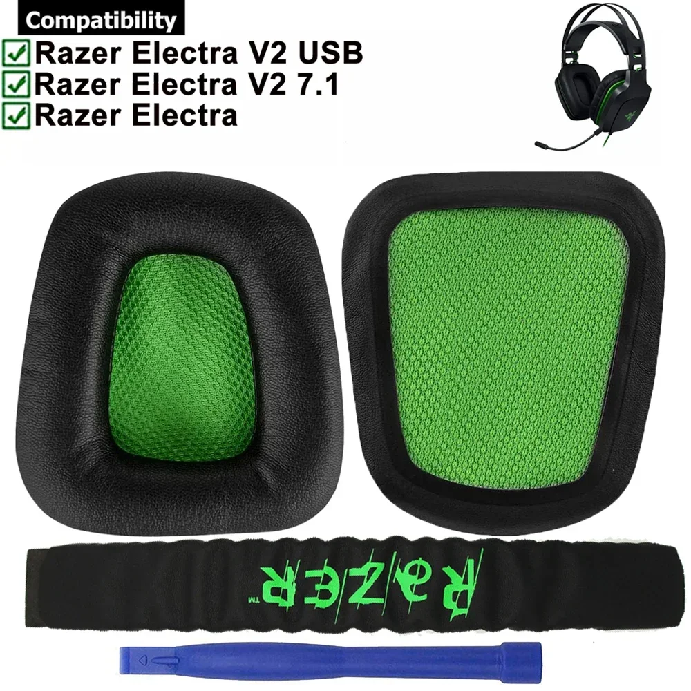 

Replacement Soft Foam Earpads Ear Pads Cushion Cover Cups Muffs Green Headband for Razer Chimaera Electra V2 7.1 USB Headsets