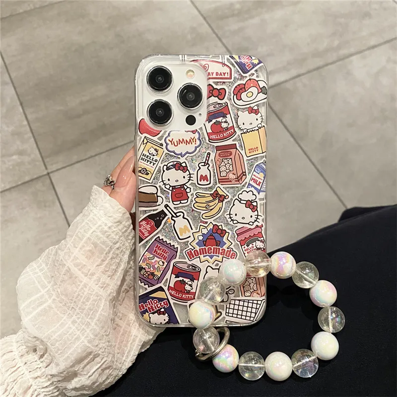 Hello Kitty Snack liquid quicksand Phone Case for iPhone 11 12 13 14 15 16 Pro Max 16pro 11promax Milk instant noodles Cover