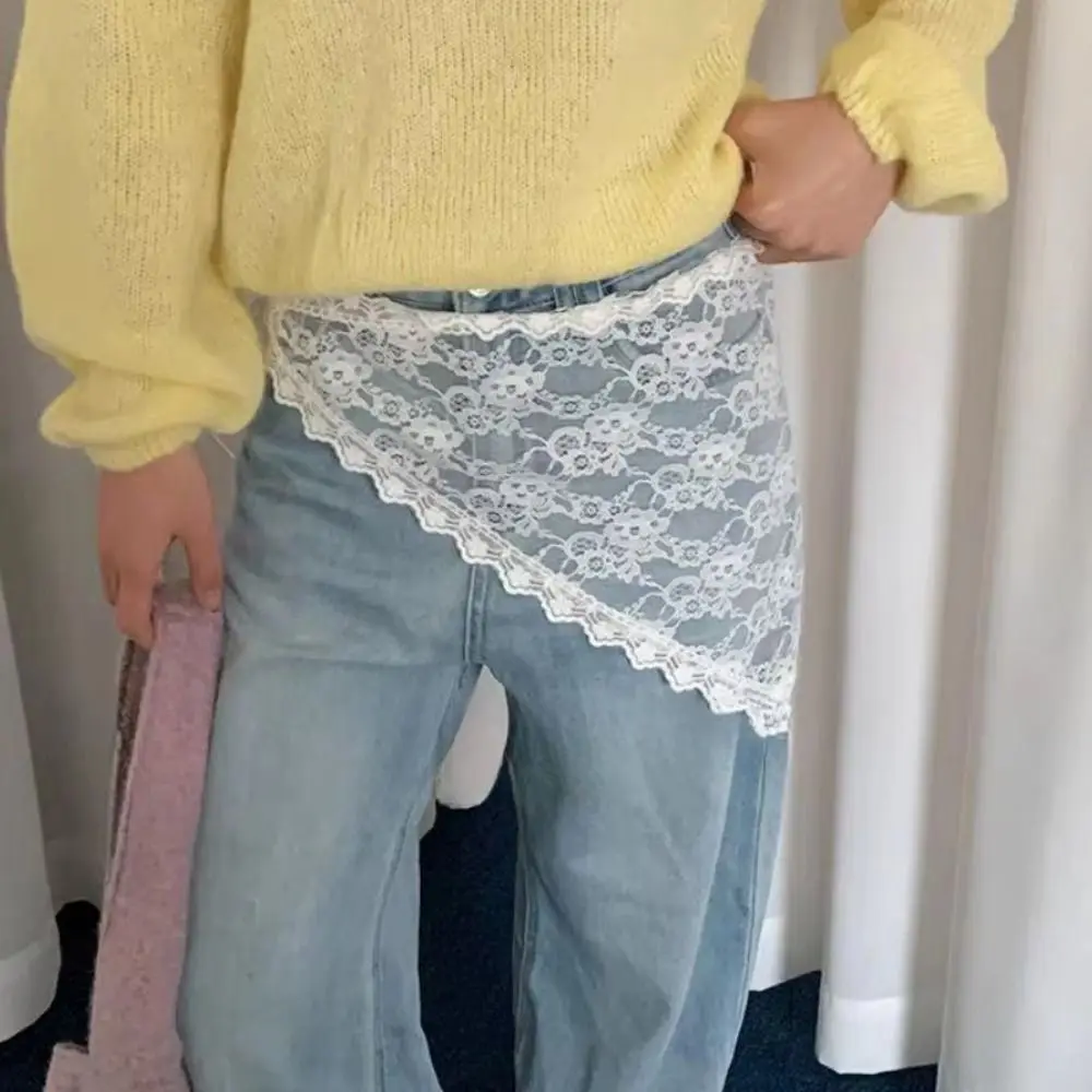 Harajuku Y2K Mezza gonna in pizzo Triangolo Fiore Ricamo Outwear Minigonna Lace-up Gonne aperte in pizzo stile coreano Streetwear