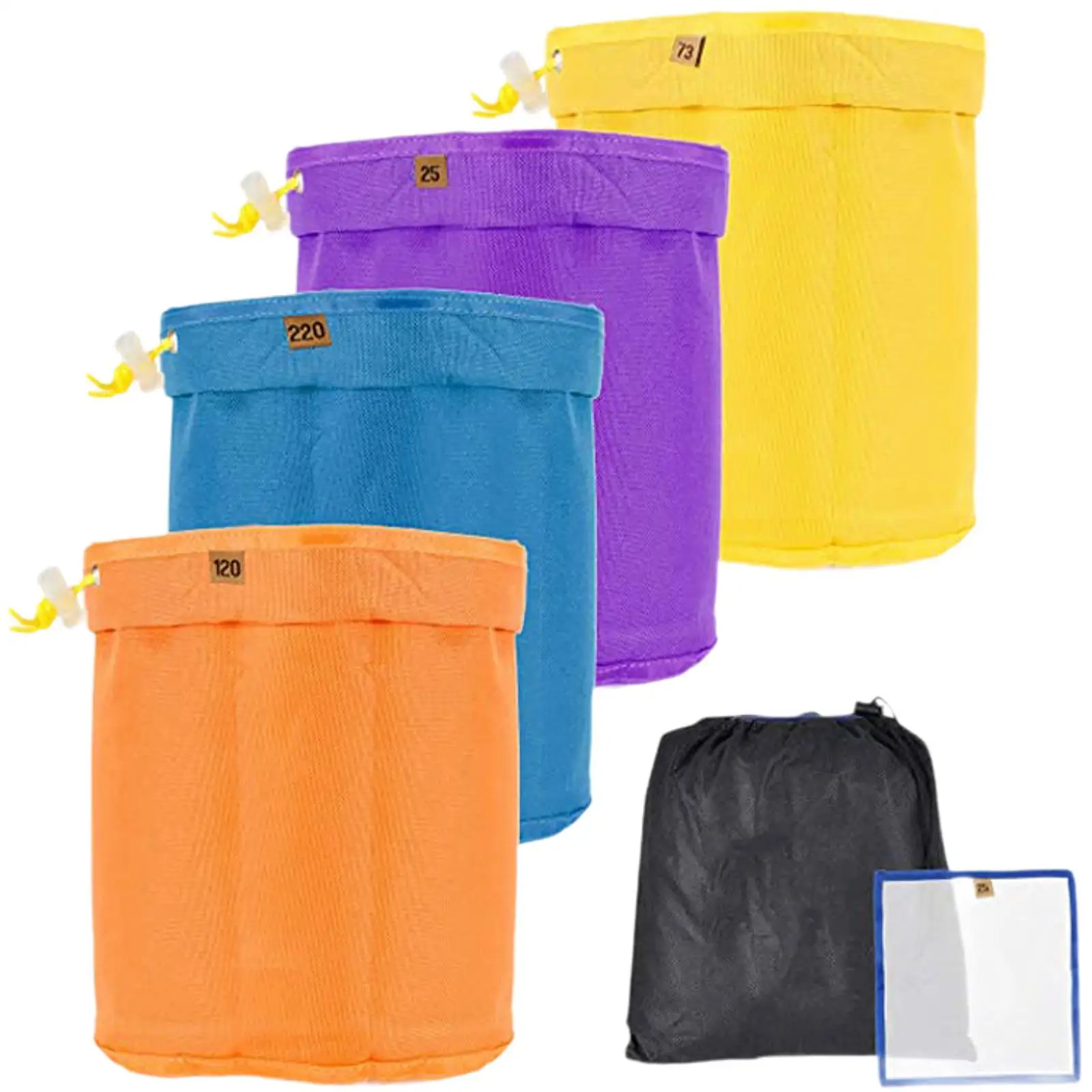 

5x Filter Bags,Waterproof Breathable Mesh Reusable Press Screen 25 73 120 160 220 Micron,Sturdy Easy to Use Oxford Cloth