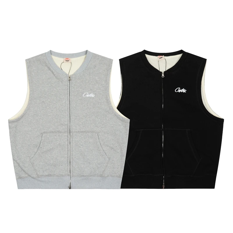 

Demons Island HMP American High Street Loose Fce Embroidered Vest Jaet Trendy Youth Casual All Seasons Zipper V-Ne