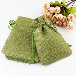 Hot 7*9cm 10pcs/lot Handmade Green Black Jute bags Drawstring Burlap Wedding Party Christmas Gift Jewelry Pouches Packaging Bag