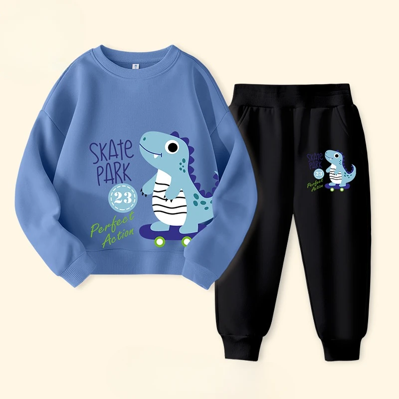 Autumn Children Boy Clothes Set Kid Girls Dinosaur Printed Sweatshirts Pullover Top & Pants Bottom 2pcs Outfits Baby Tracksuits