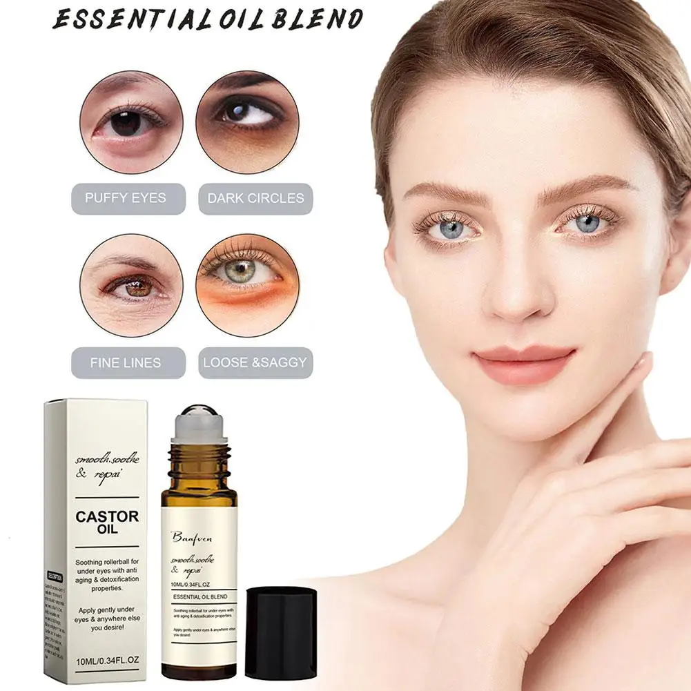 10ml Ricin Oil Eye Roll-On Essence Hydrating Moisturizing Smooth Eye Area Skin Nourishing Serum Tightening Under-Eye Care