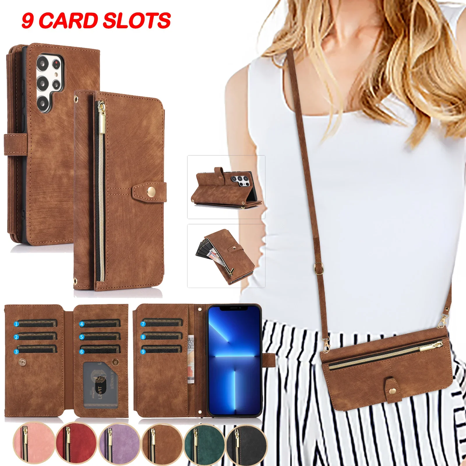 Crossbody Phone Case for Samsung Galaxy S23 S24 FE S25 Ultra  A05 A15 A35 A55 A06 A16 A26 A36 A56 5G Wallet Card Holder Leather