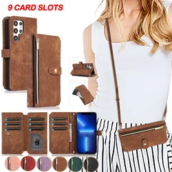 Crossbody Phone Case for Samsung Galaxy S23 S24 FE S25 Ultra Edge A15 A35 A55 A06 A16 A26 A36 A56 5G Wallet Card Holder Leather