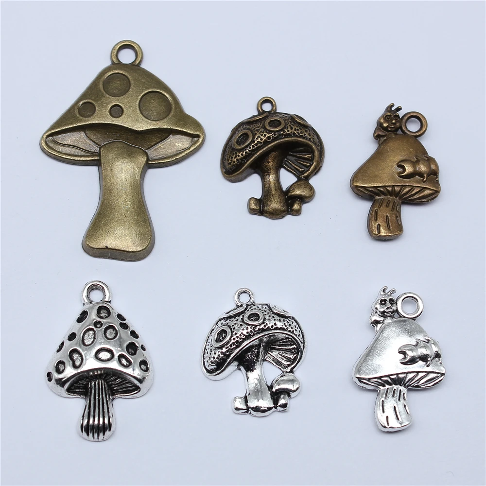 10pcs Mushroom Charms Antique Bronze Silver Color Pendants DIY Making Findings Handmade Tibetan Jewelry