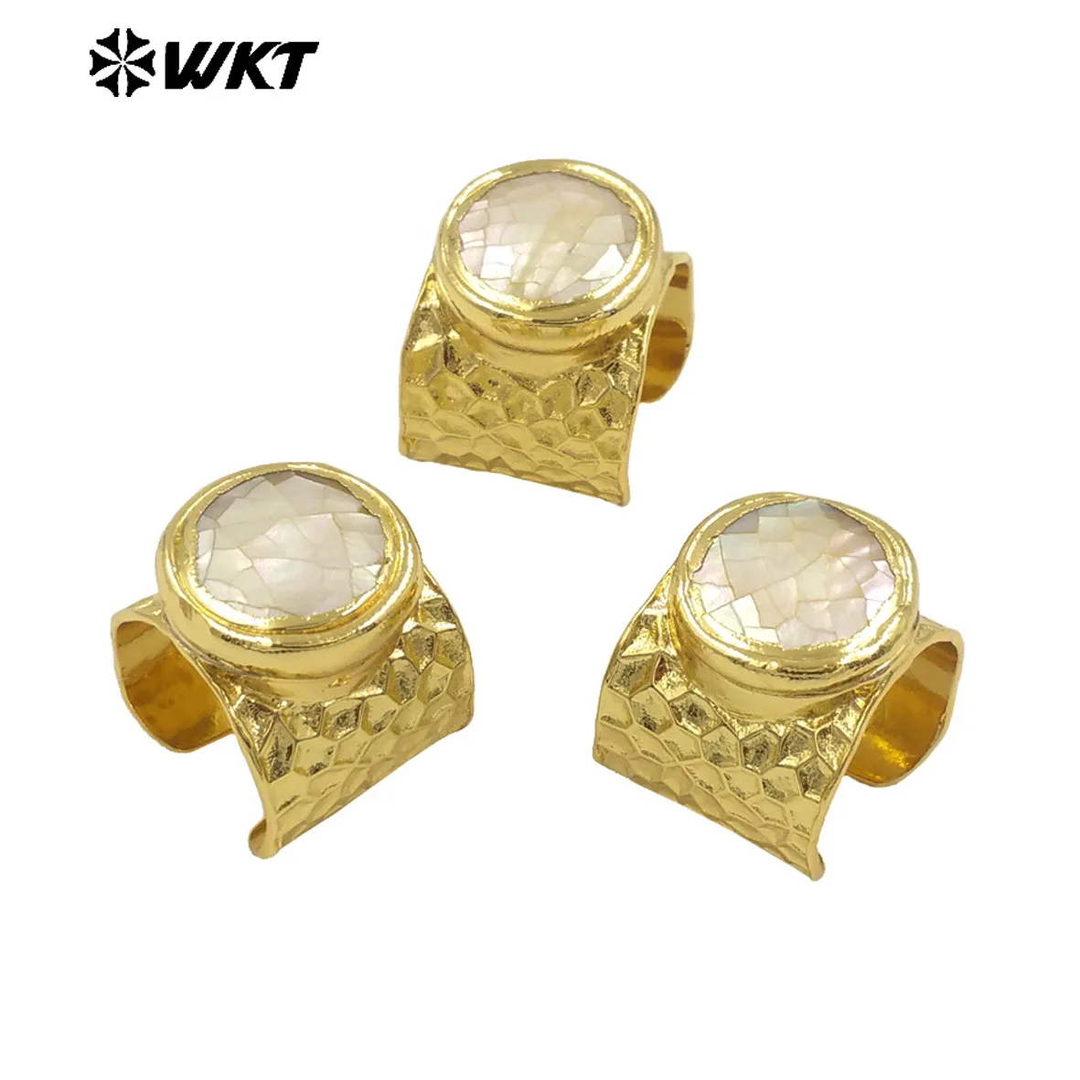

WT-MPR111 WKT Beautiful Simple Round Shape Shell Ring 18k Real Gold Plated For Girls Special Jewelry Gifts