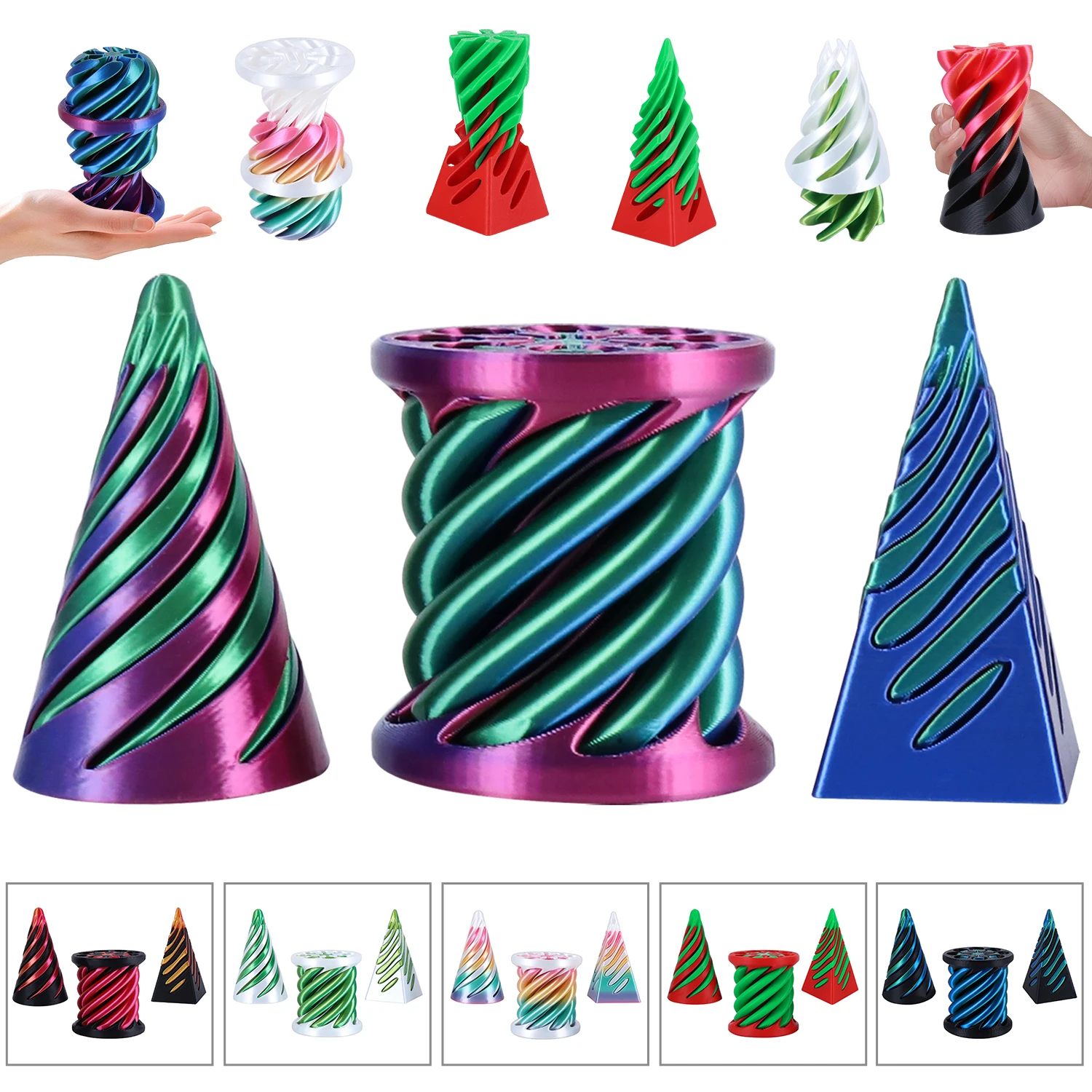 

3 Pack Spiral Cone Fidget Toys 3D Printed Impossible Passthrough Pyramid Pillar Helix Screw Toys for Anxiety Relaxing