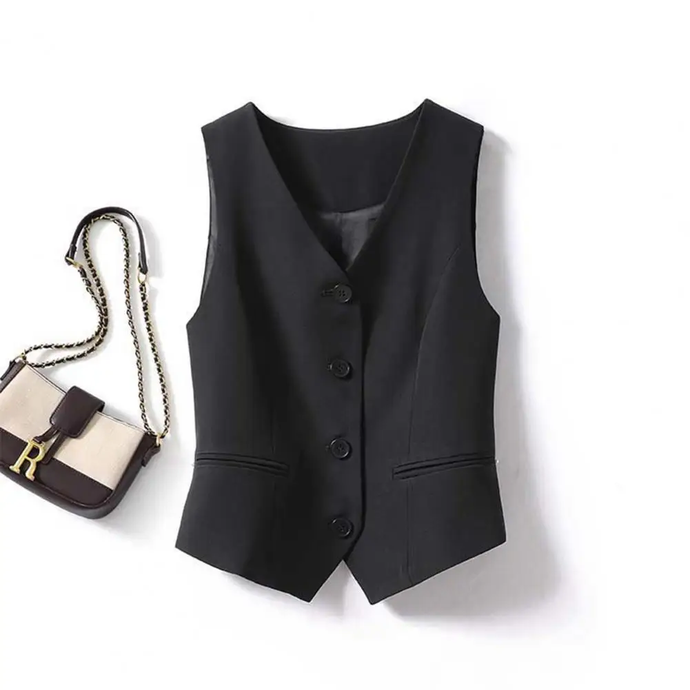 Women Formal Vest Elegant Women\'s Sleeveless V-neck Waistcoat Slim Fit Cardigan Suit Coat Formal Business Style Lady Vest Formal