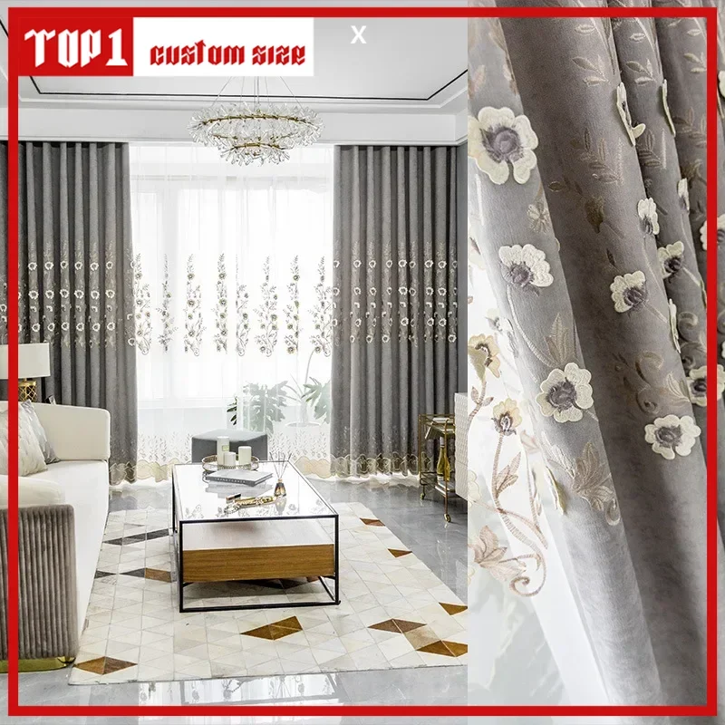 

Gordijnen Voor Woonkamer Eetkamer Slaapkamer Geborduurd Chenille Imitatie Linnen Europese Stijl Reliëf Hoge Schaduw Ramen Deur