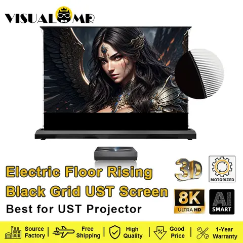 Electric Floor Rising ALR UST Projection Screen Black Grid 150 Max Tab Tension Ambient Light Rejecting for Laser Projector 3D 8K