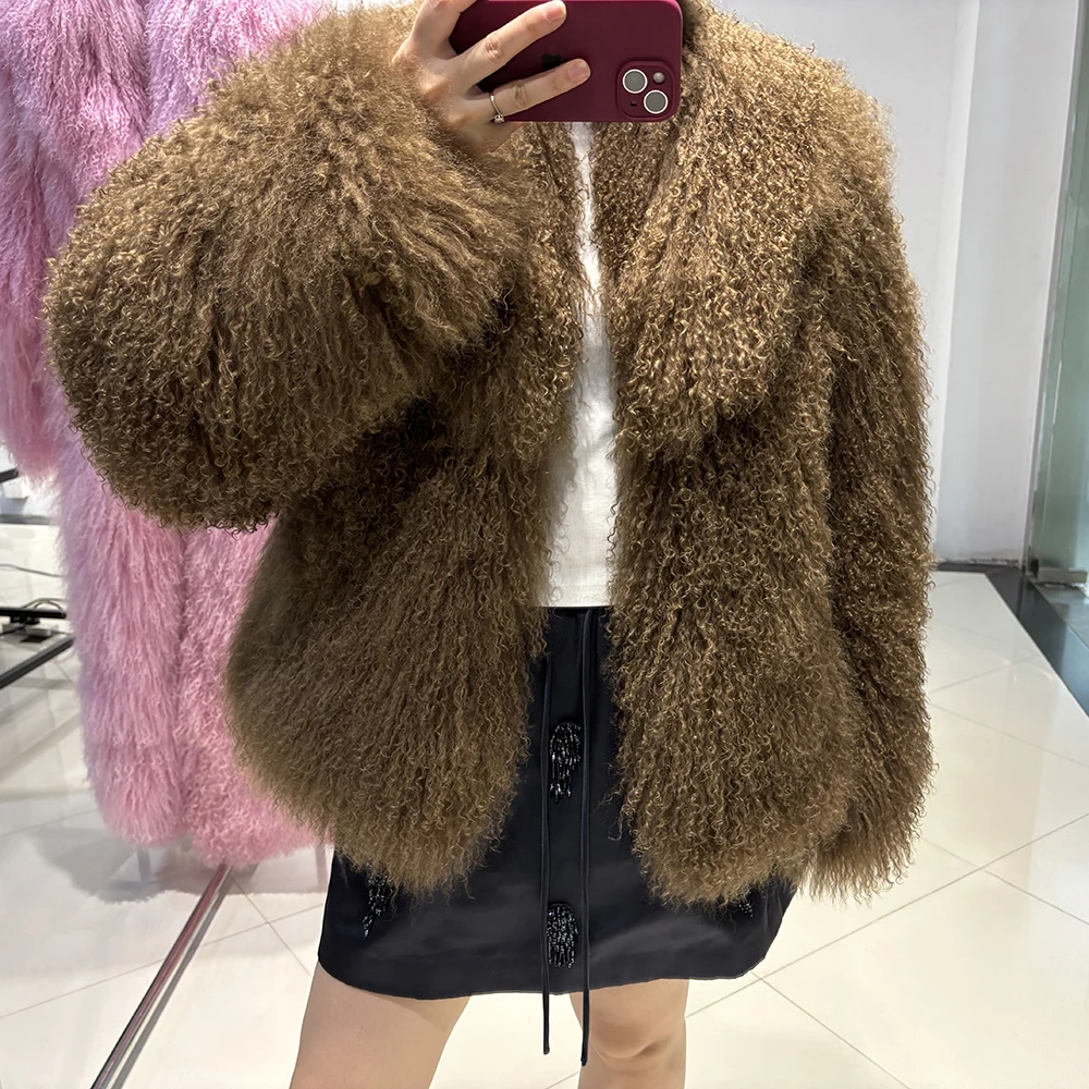 YOLOAgain 2025 Winter Warm Women's Real Mongolia Sheep Fur Jacket Plus Size 8XL Sheep Fur Coat