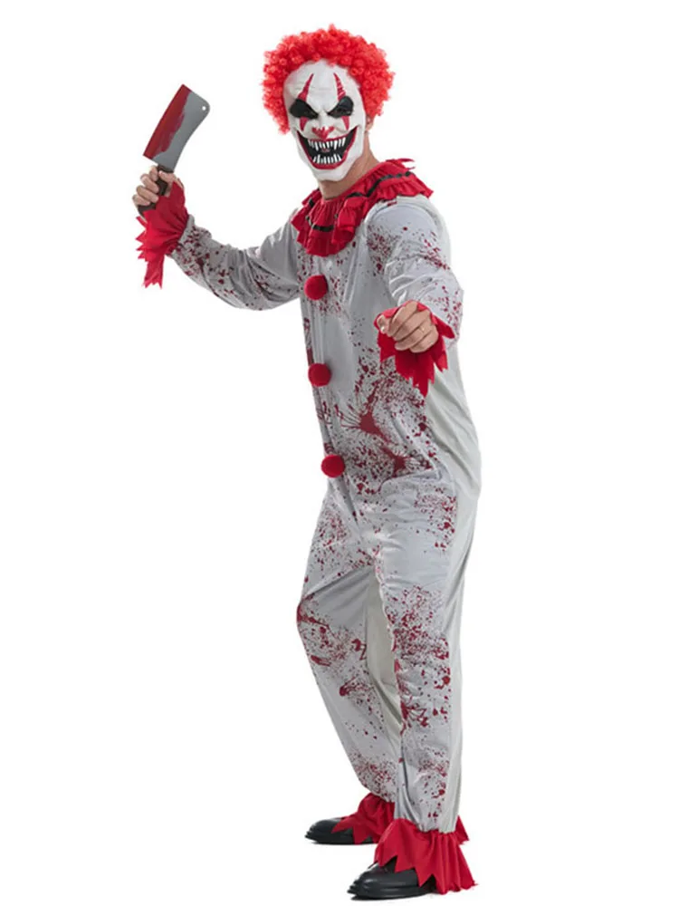 

Костюм клоуна на Хэллоуин для взрослых с кровавыми пятнами, зомби-трансформе, наряд ужасов, кровавое пятно, сценическое выступление