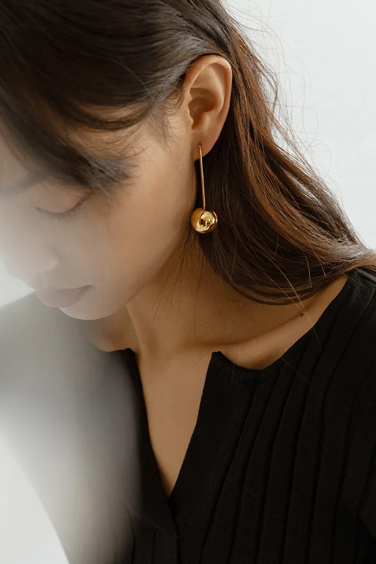 Bằng Đồng Vàng 18K Bi Dài Thả Bông Tai Nữ Trang Sức Punk Đảng Bầu Đường Băng Hàn Quốc Nhật Bản INS Thời Trang